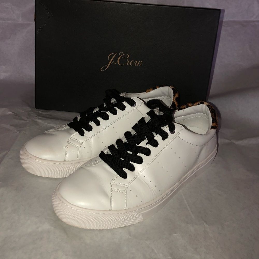 J.Crew Classic Leather Sneakers w/ Leopard…